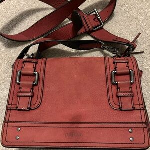 Calvin Klein Burgundy Suede Leather Crossbody Bag
